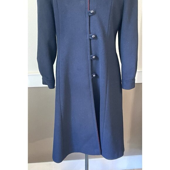 Vintage Freddi-Gail Wool Princess Coat M/L Navy Blue Midi Fit & Flare - Picture 4 of 9